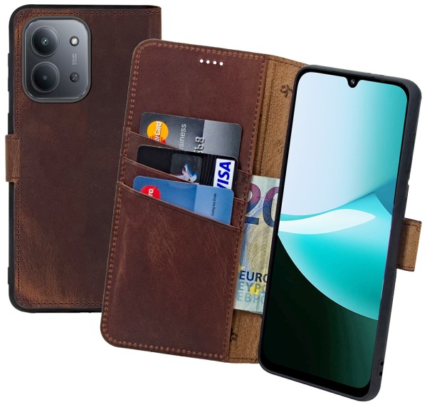 Suncase Book-Style Tasche für Xiaomi Redmi 15C Hülle Echt Ledertasche Wallet Case