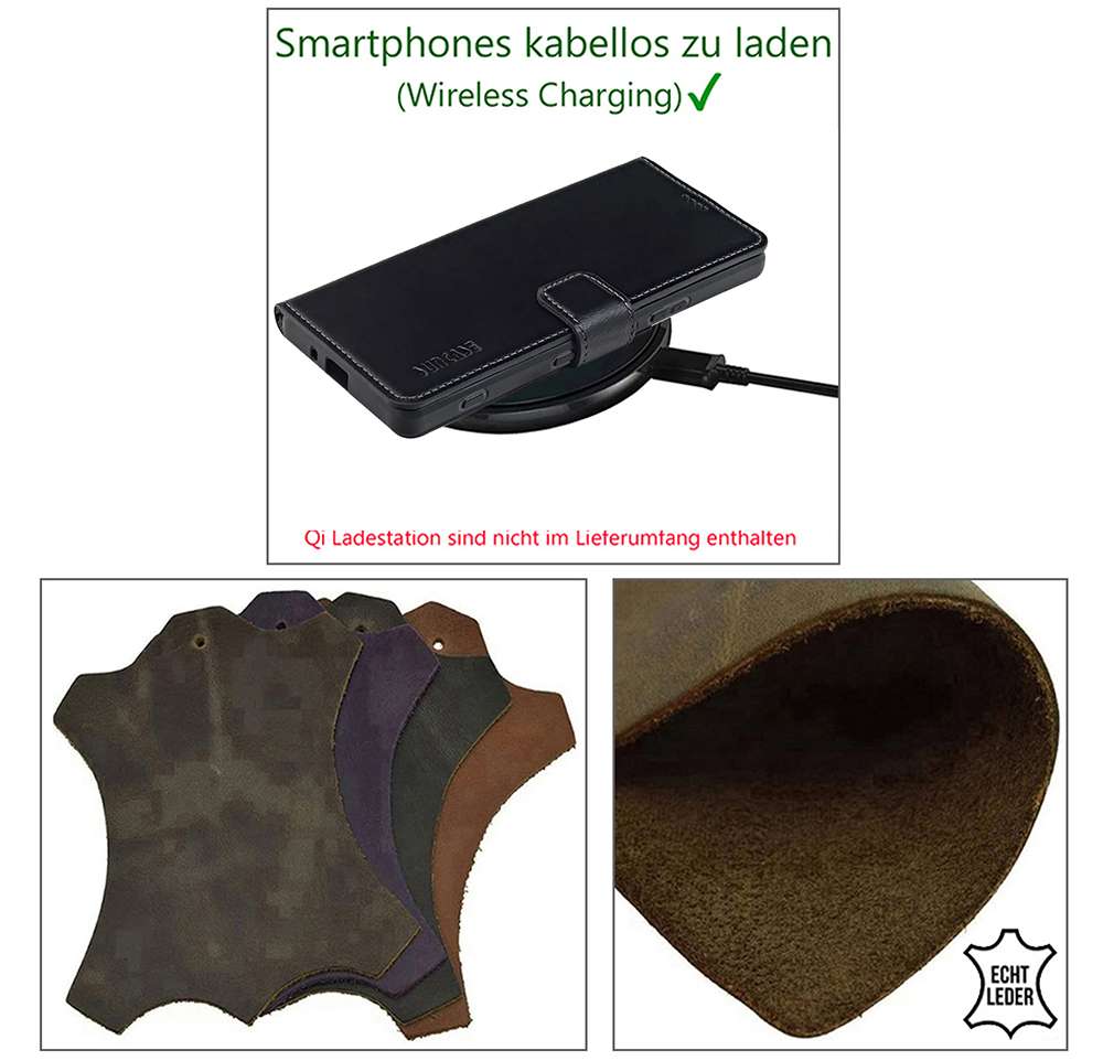Suncase Book-Style Lederhülle Für Sony Xperia 10 VI (2024): Slim-Fit Mit 3 Kartenfächern, Standfunktion, Antik-braun