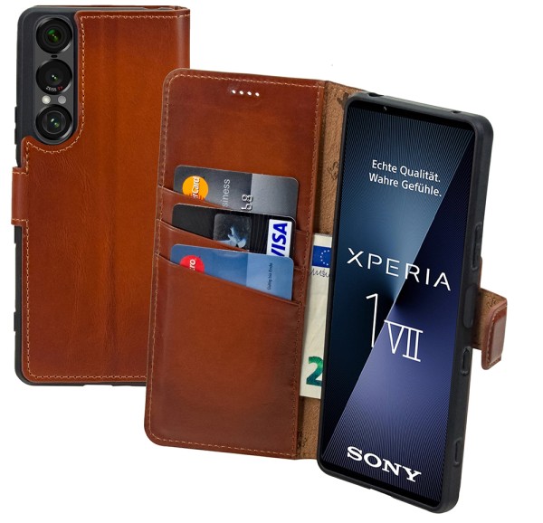 Suncase Book-Style für Sony Xperia 1 VIII 8 (2026) Hülle Echt Ledertasche Case