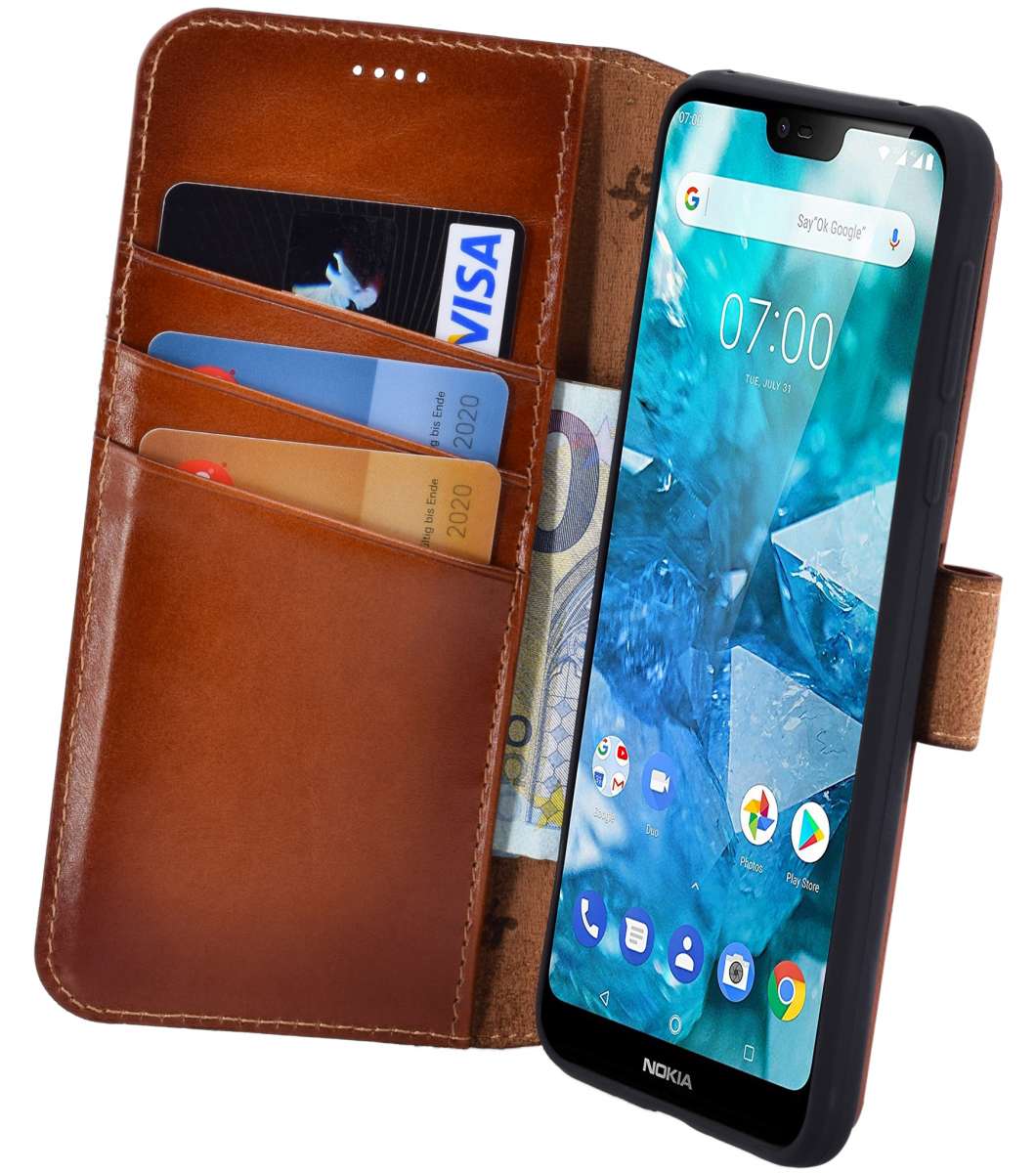 Suncase - Custodia Originale per Nokia 6 (2018), con Linguetta di Estrazione, in Pelle