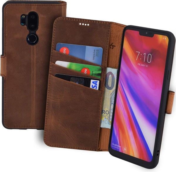 Suncase Book-Style Hülle Tasche Case Echt Ledertasche für LG G7 ThinQ