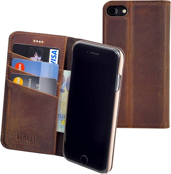 Suncase Book-Style für iPhone 7 Hülle Echt Ledertasche Case "Ohne Magnetverschluß"