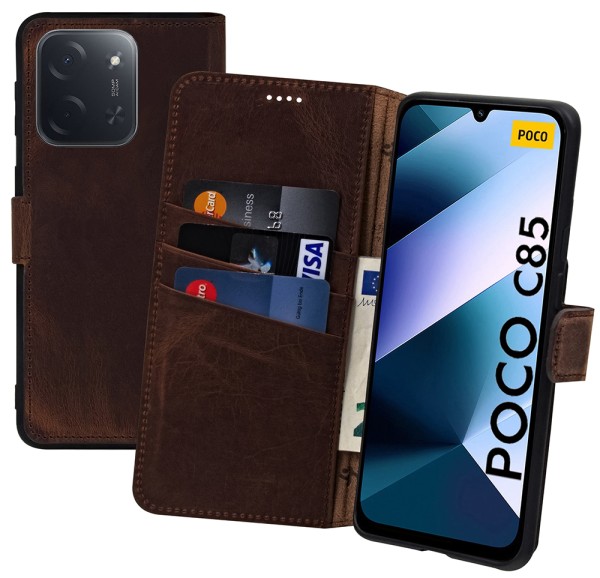 Suncase Book-Style Tasche für Xiaomi Poco C85 Hülle Echt Ledertasche Case