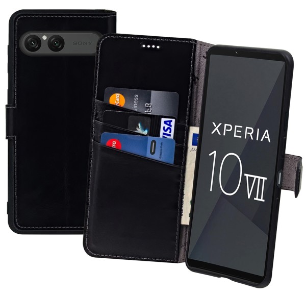Suncase Book-Style für Sony Xperia 10 VII (2025) Hülle Echt Ledertasche Case