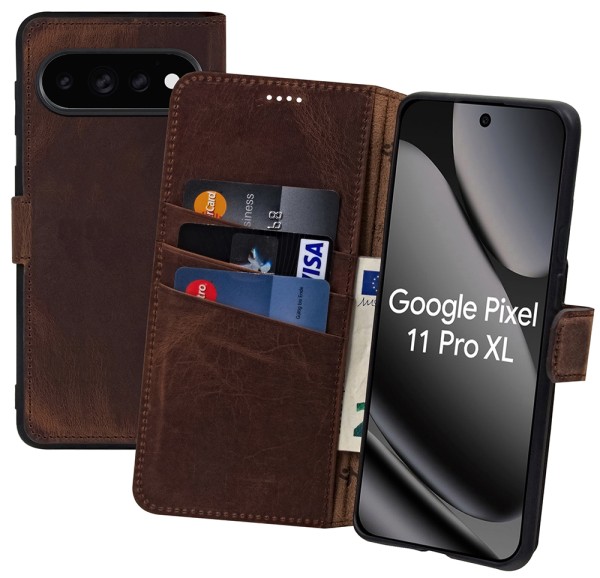 Suncase Book-Style Lederhülle für Google Pixel 11 Pro XL 5G – Echtleder Handytasche Case