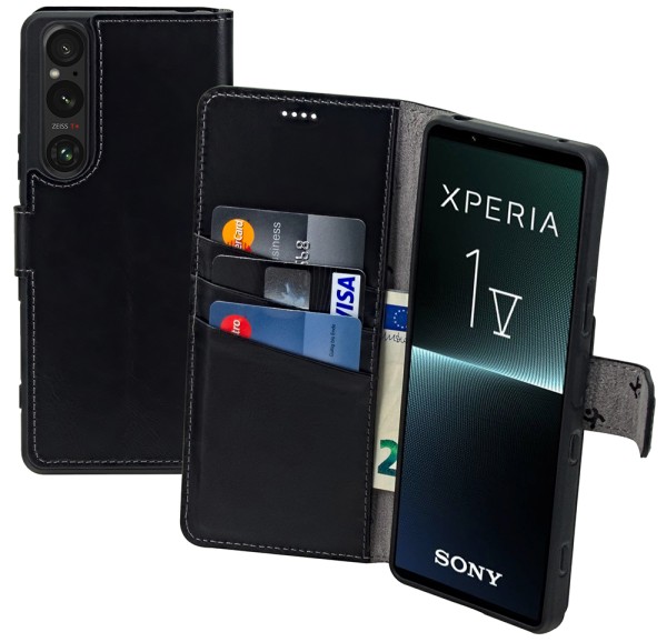 Suncase Book-Style für Sony Xperia 1 V (2023) Hülle Ledertasche Case