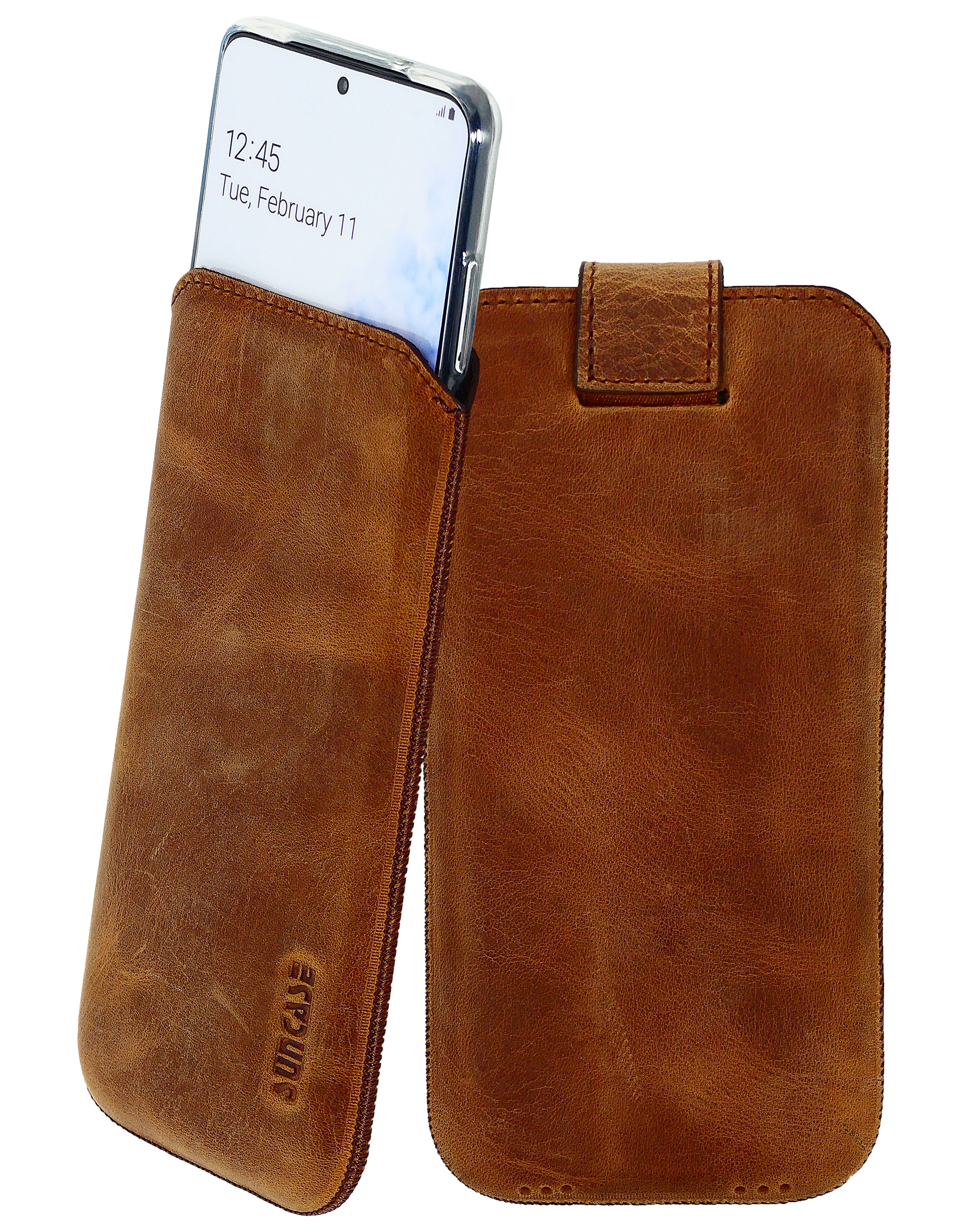 Étui En Cuir Véritable Suncase Pour IPhone 16 Pro (6,3") - Édition Fine, Avec Languette D'extraction Et Fermeture Magnétique - Noir