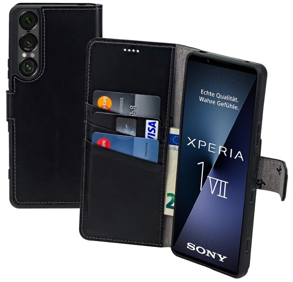 Suncase Book-Style für Sony Xperia 1 VII (2025) Hülle Echt Ledertasche Case