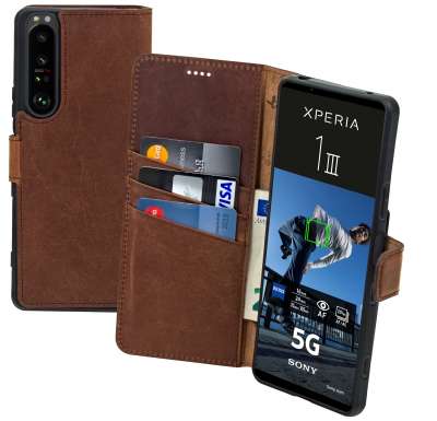 Suncase Custodia In Vera Pelle Slim-Edition Per Gigaset GS4: Fatta A Mano Con Chiusura Magnetica E Linguetta Di Estrazione - Colore Cognac - 2