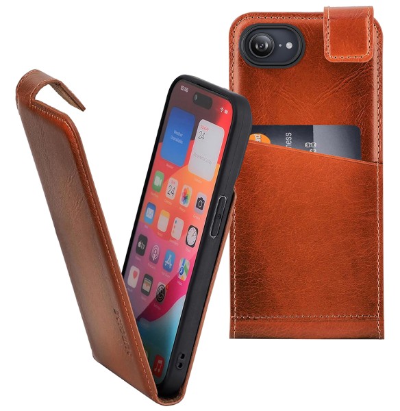 Suncase Flip-Style Hülle für iPhone 16e Echt Ledertasche Vertikal Cover Klapp Case