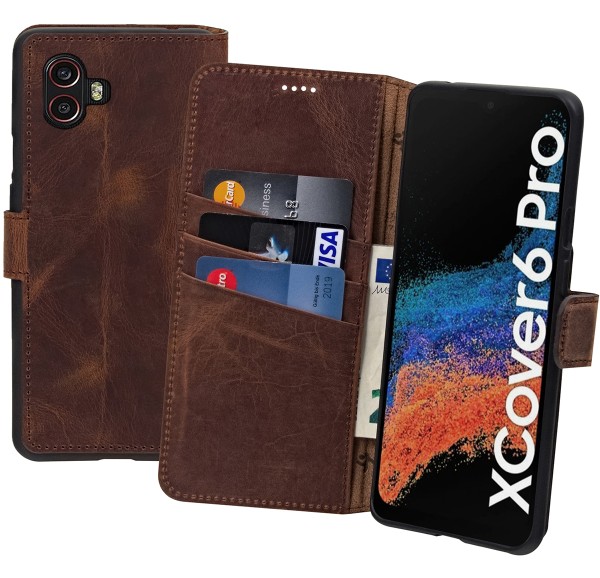 Suncase Book-Style für Samsung Galaxy XCover 7 Pro Hülle Echt Ledertasche Case