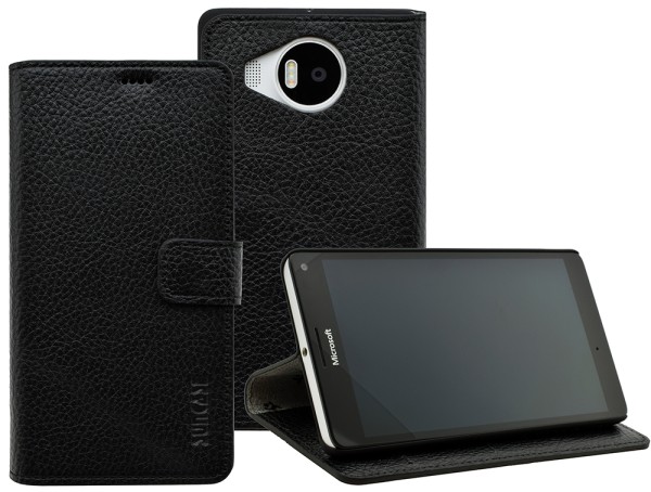 Suncase Book-Style Echt Lederhülle für Microsoft Lumia 950 XL Hülle Case Vollnarbig