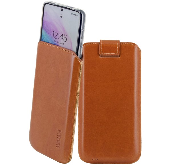 Suncase Echt Ledertasche Hülle Stecketui für Sony Xperia 1 IV (Innenmaße: ca.166 x 78 x 15 mm)