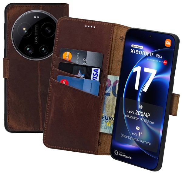 Suncase Book-Style Hülle für Xiaomi 17 Ultra 5G Tasche Echt Ledertasche Wallet Case Klapp Cover