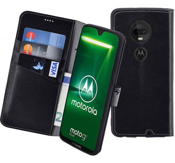 Suncase Book-Style für Motorola Moto G7 Plus Hülle Ledertasche Case