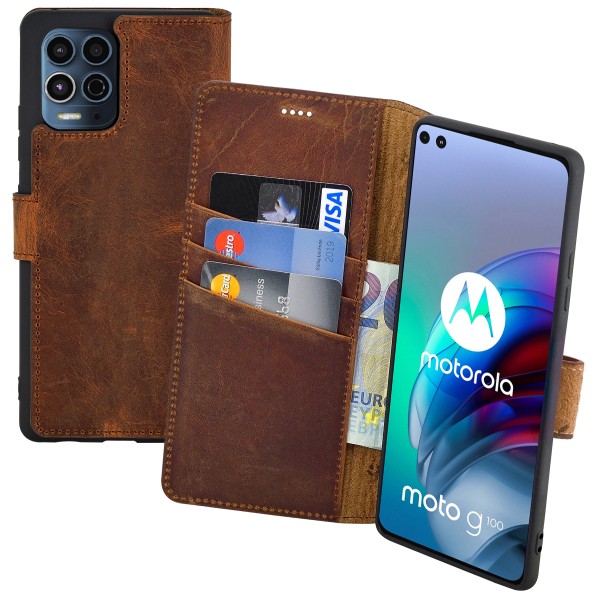 Suncase Book-Style für Motorola Moto G84 Hülle Echt Ledertasche Case
