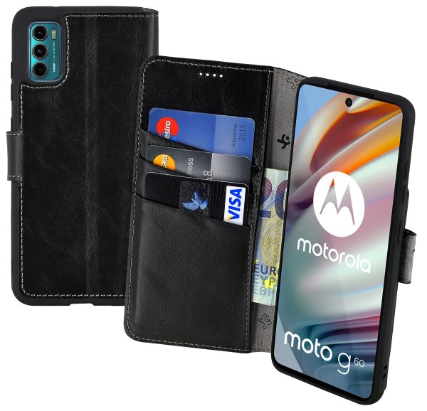 Suncase Book-Style für Motorola Moto g60 Hülle Ledertasche Case