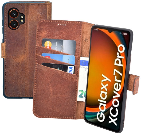 Suncase Book-Style für Samsung Galaxy XCover 7 Pro Hülle Echt Ledertasche Case