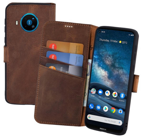 Suncase Book-Style für Nokia 8.3 5G Hülle Echt Ledertasche Wallet Case