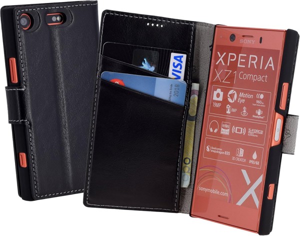 Suncase Book-Style für Sony Xperia XZ1 Compact Hülle Ledertasche Case