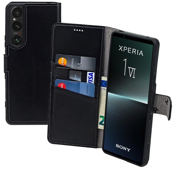 Suncase Book-Style für Sony Xperia 10 VI 6 (2024) Hülle Echt Ledertasche Case