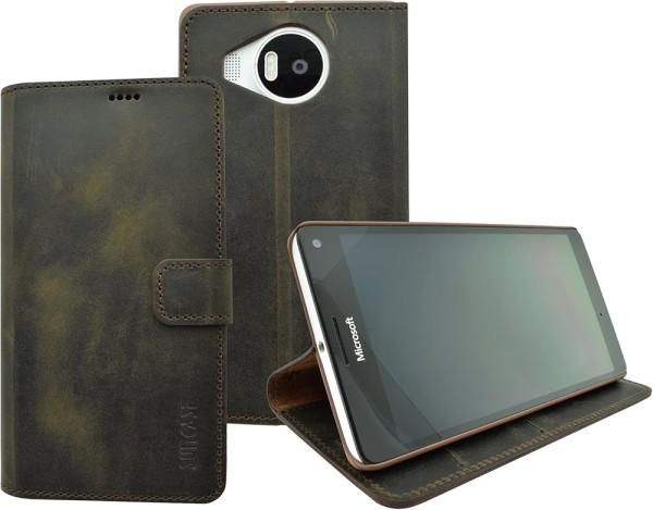 Suncase Book-Style für Microsoft Lumia 950 XL Hülle Echt Ledertasche Case