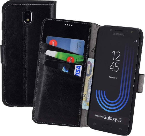 Suncase Book-Style für Samsung Galaxy J5 2017 Hülle Echt Ledertasche Case