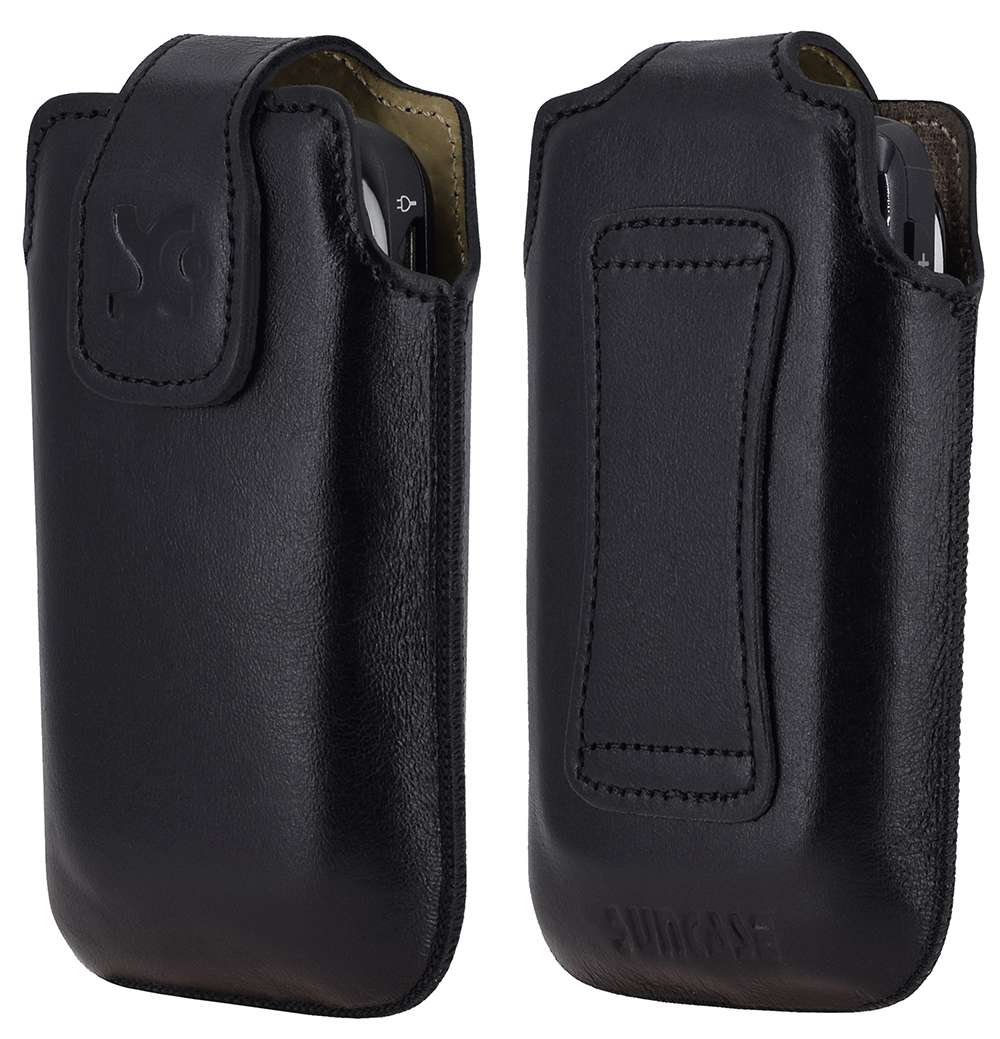 Suncase Leder-Etui Für Emporia TELME C155 - Handytasche Mit Rückzugslasche In Schwarz