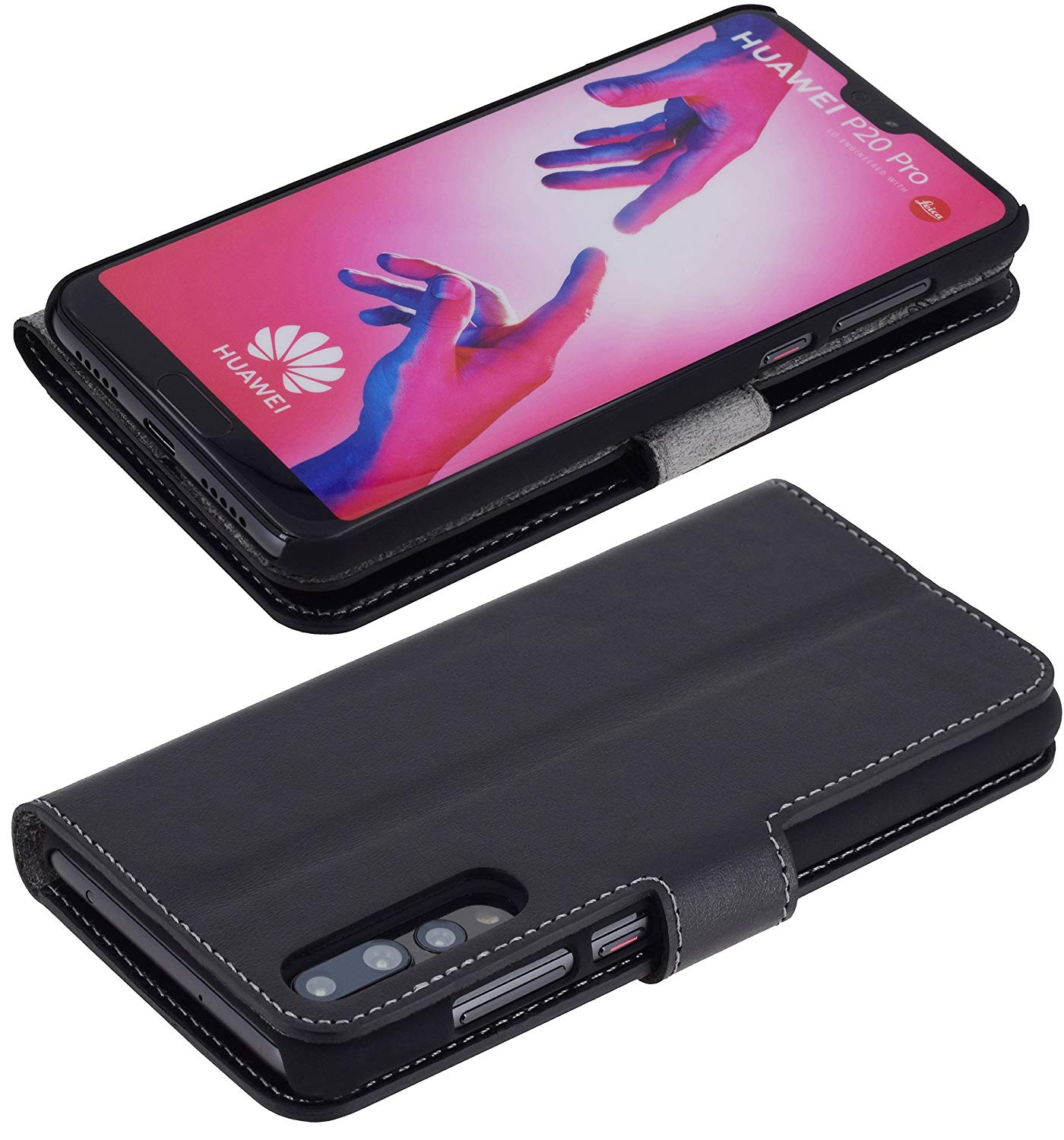 Suncase Custodia In Pelle Per Huawei Y6P – Con Cover In Silicone E Linguetta Di Estrazione, Chiusura Magnetica