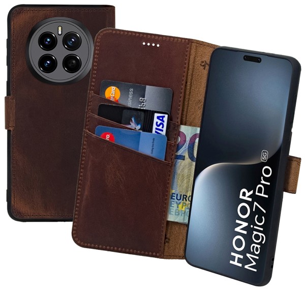 Suncase Book-Style Hülle für Honor Magic 7 Pro 5G Tasche Echt Ledertasche Case