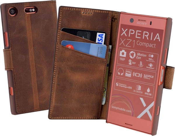 Suncase Book-Style für Sony Xperia XZ1 Compact Hülle Ledertasche Case