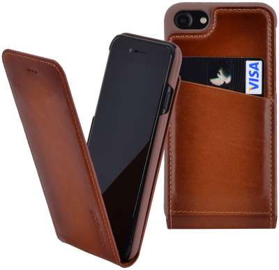 Suncase Custodia In Pelle Per IPhone SE, 5 E 5s, Realizzata A Mano In Europa, Fodera In Velluto, Linguetta Estrazione, Colore A Scelta