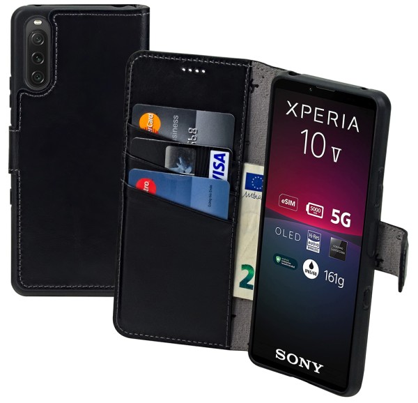 Suncase Book-Style für Sony Xperia 10 V (2023) Hülle Ledertasche Case